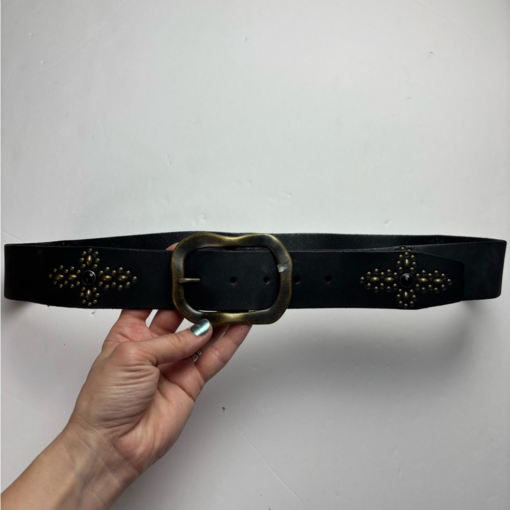 linea pelle leather studded belt sz M-L - Picture 2 of 6